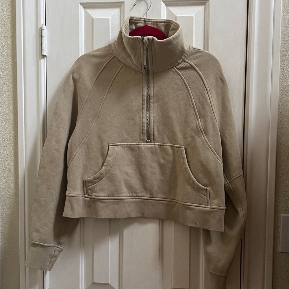 Beige tan Half-Zip Hoodie lululemon size medium large trench - Picture 5 of 11